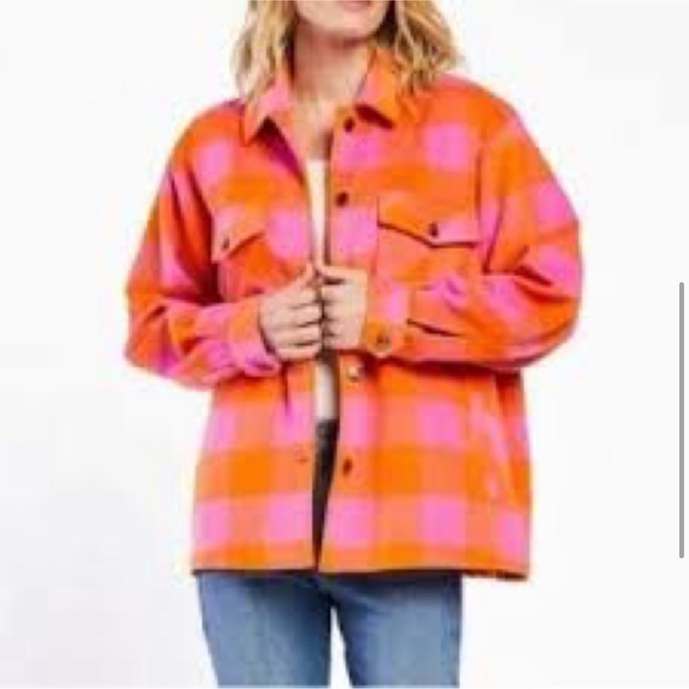 Velvet Heart Sheryl Orange Check Shacket size S - Picture 3 of 12